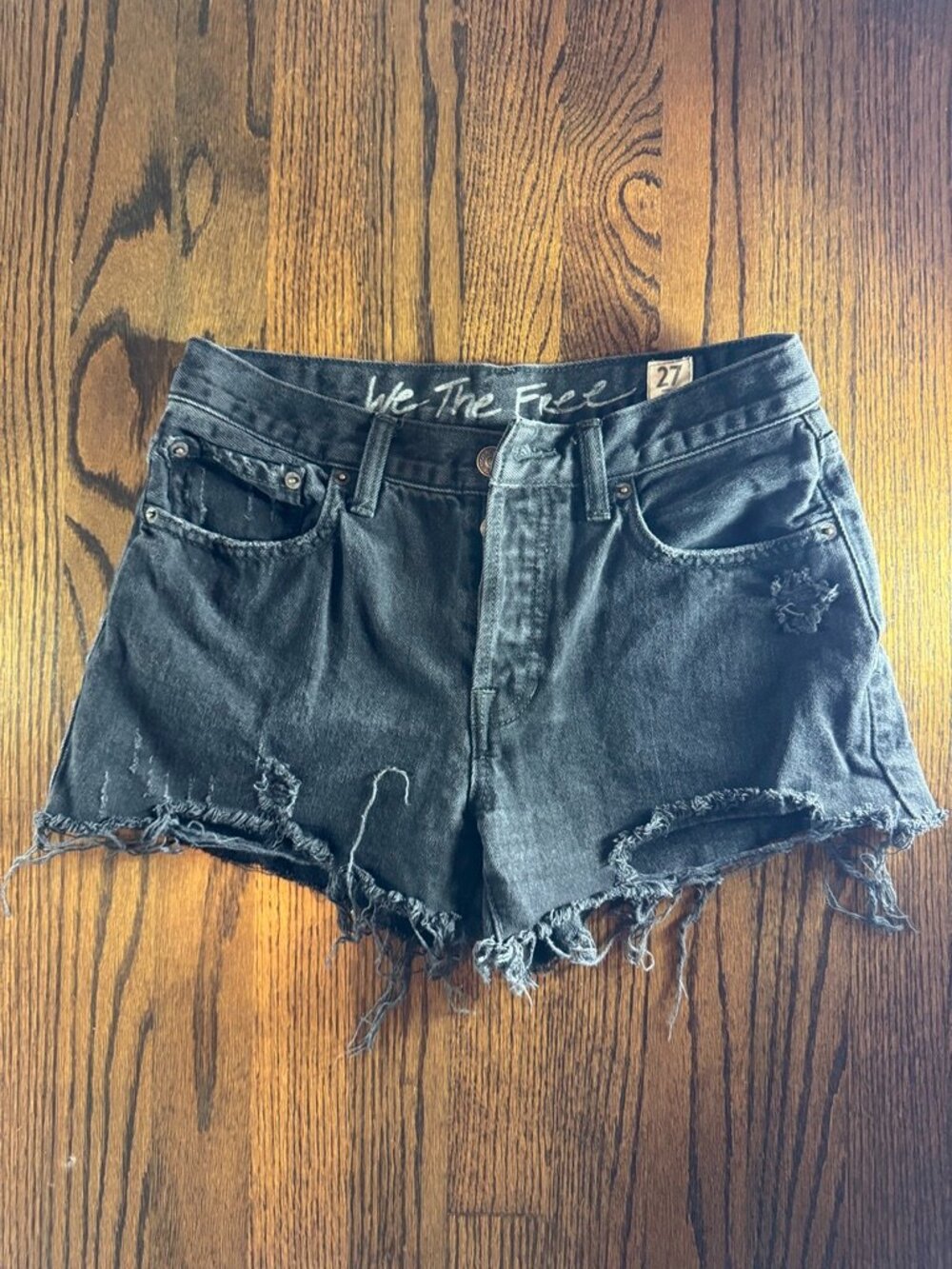 We The Free Denim Shorts Raw Hem Button Fly Sof Black Size 27